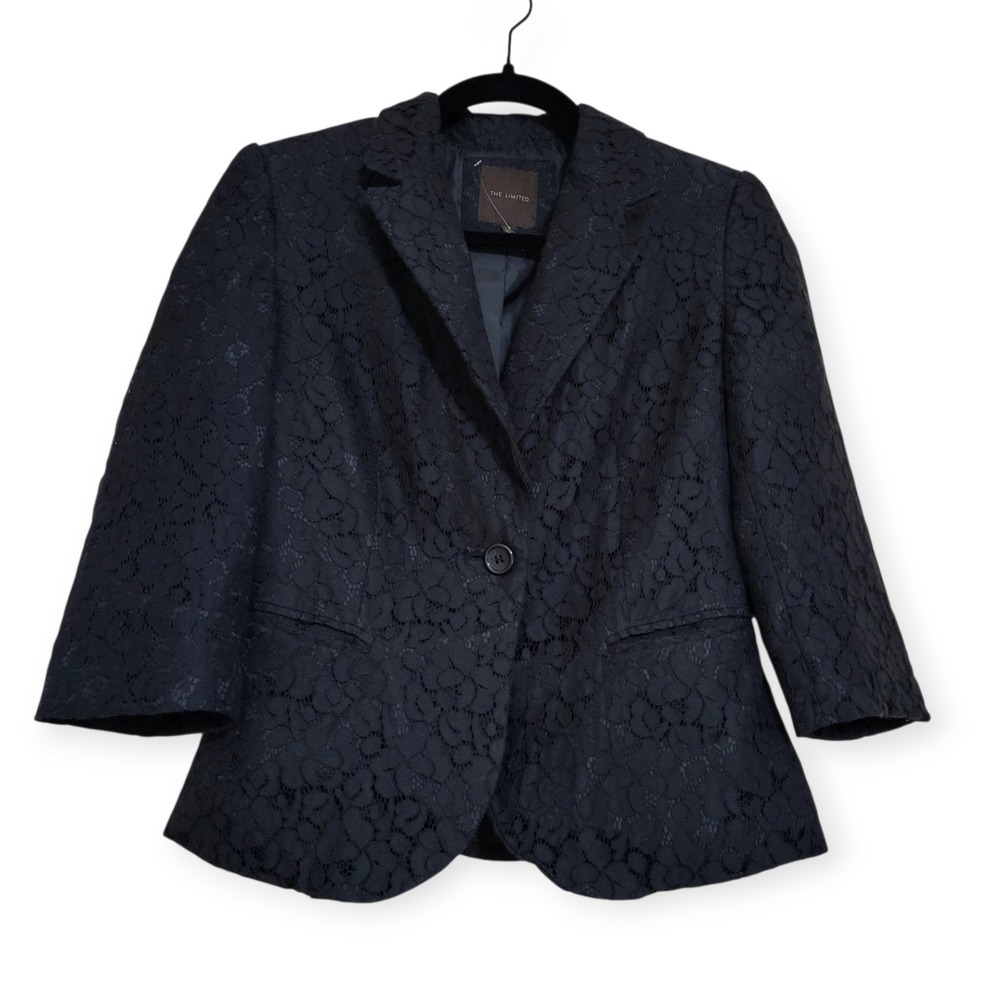 The Limited Womens S Black Lace Blazer Dark Academia Goth Coquette 3/4 Sleeve - Picture 4 of 6